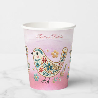 Little Bird Floral Embroidery Pink Paper Cups