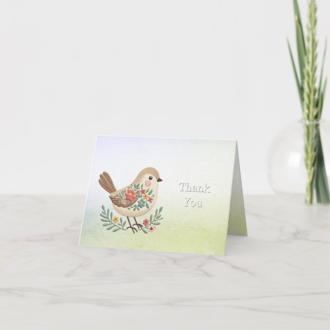 Little Bird Floral Gold Carte de remerciements (Devant)
