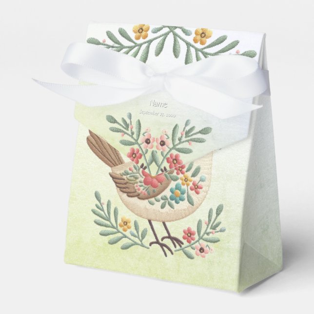 Little Bird Floral Gold Favour Box (Front Side)