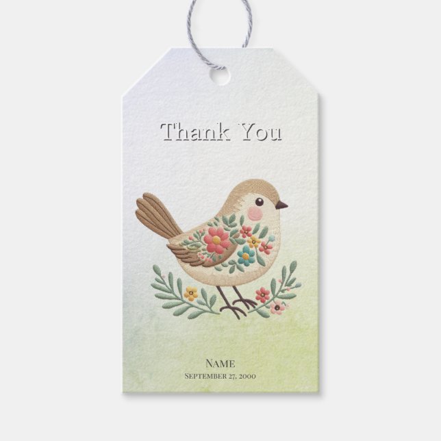 Little Bird Floral Gold Gift Tag (Front)