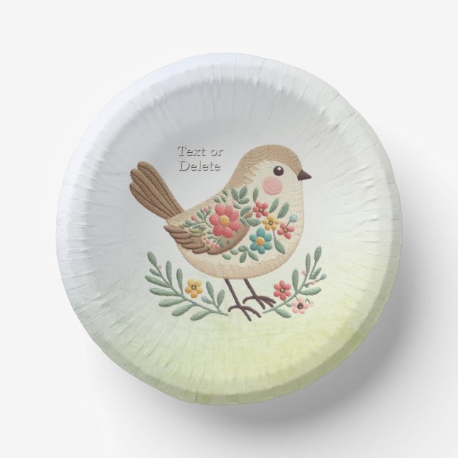 Little Bird Floral Gold Paper Bowl Paper Plate (Front)