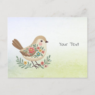 Little Bird Floral Gold Postcard