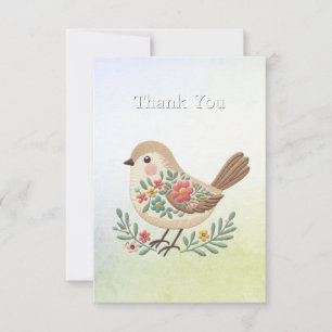 Little Bird Floral Gold Thank You Card