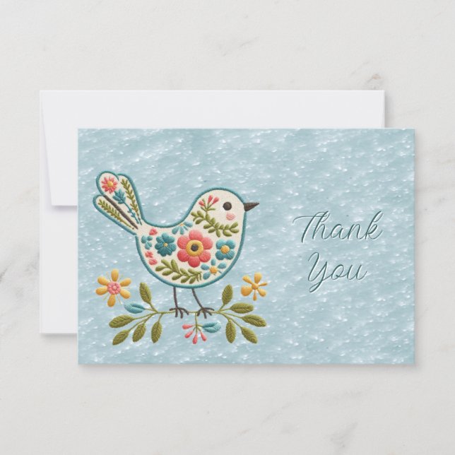 Little Bird Floral Green Feuille Cartes de remerci (Devant)