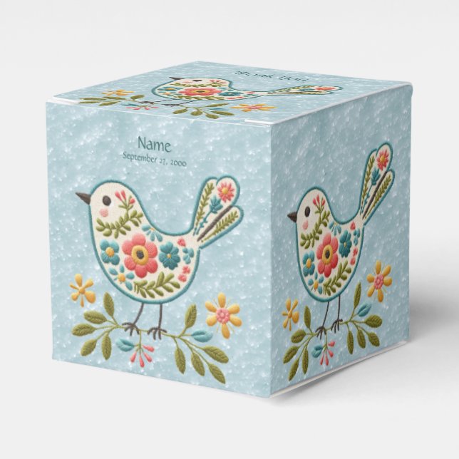 Little Bird Floral Green Leaves Favour Box (Front Side)