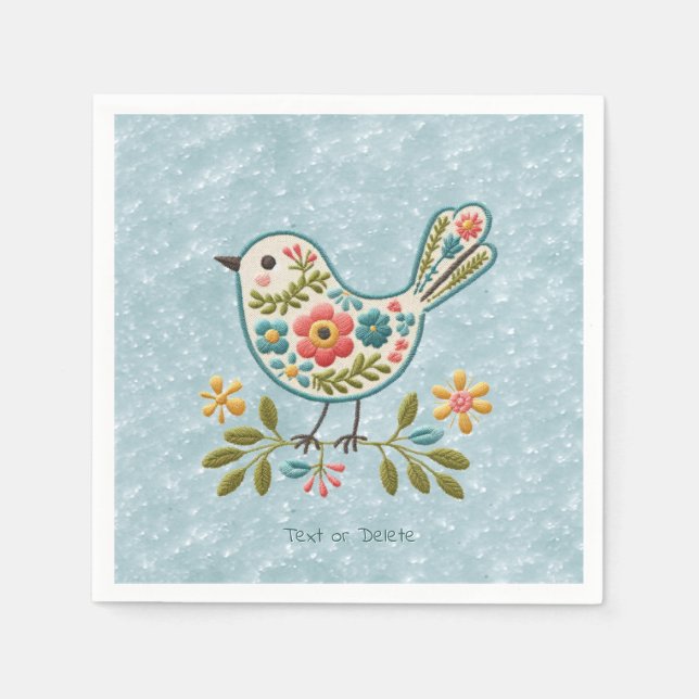 Little Bird Floral Green Leaves Napkins (Front)