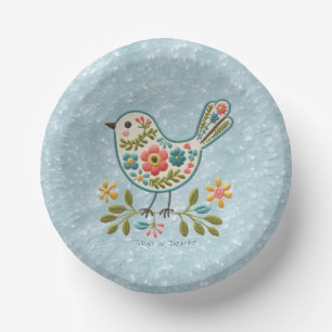 Little Bird Floral Green Leaves Paper Bowl Plate