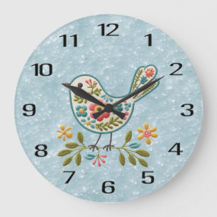 Little Bird Floral Green Leaves Wall Clock