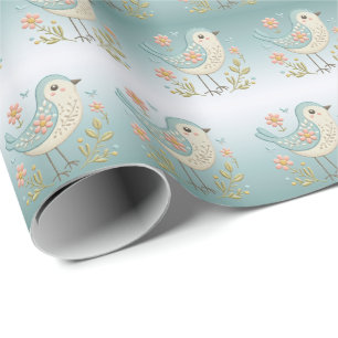 Little Bird Floral Green Wrapping Paper