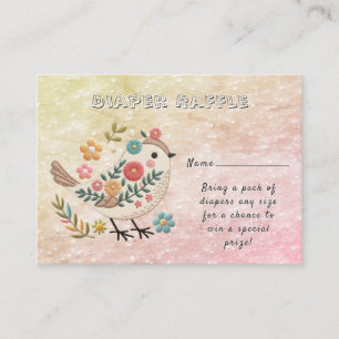 Little Bird Leaves Flowers Pink Baby Shower Enclosure Card