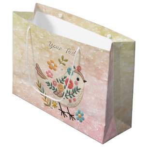 Little Bird Leaves Flowers Pink Gift Bag