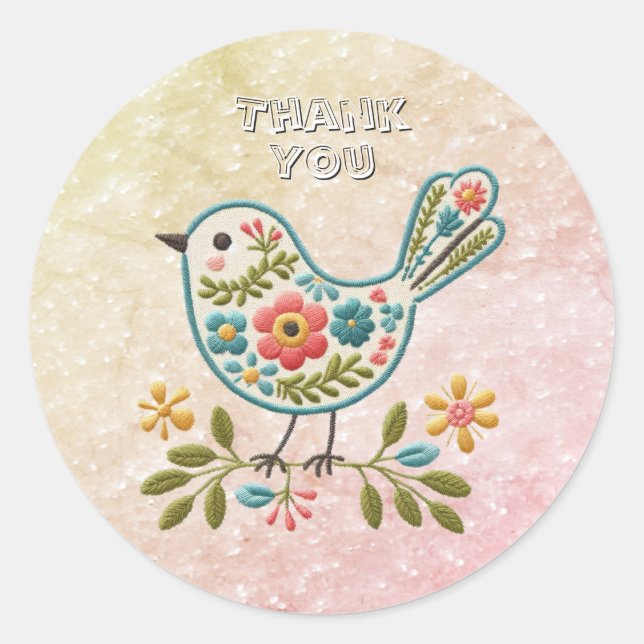 Little Bird Leaves Flowers Pink Sticker (Front)
