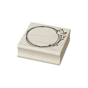 Little Bird on Twig Wreath Nature Circle Surround Rubber Stamp