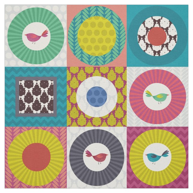 little bird squares fabric (Swatch)