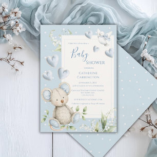 Little Bird Told Me Blue Bear Baby Shower Invitation