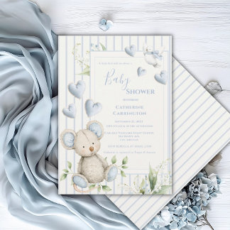 Little Bird Told Me Blue Mouse Baby Shower Invitation
