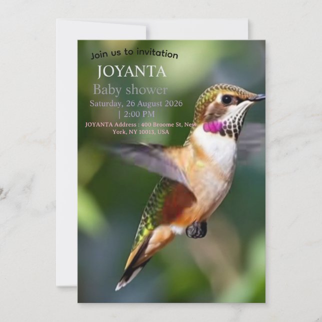 Little bird typography custom invitation (Front)