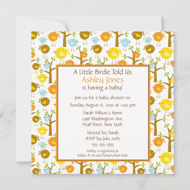 Little Birdie Baby Shower Invitation (Front)