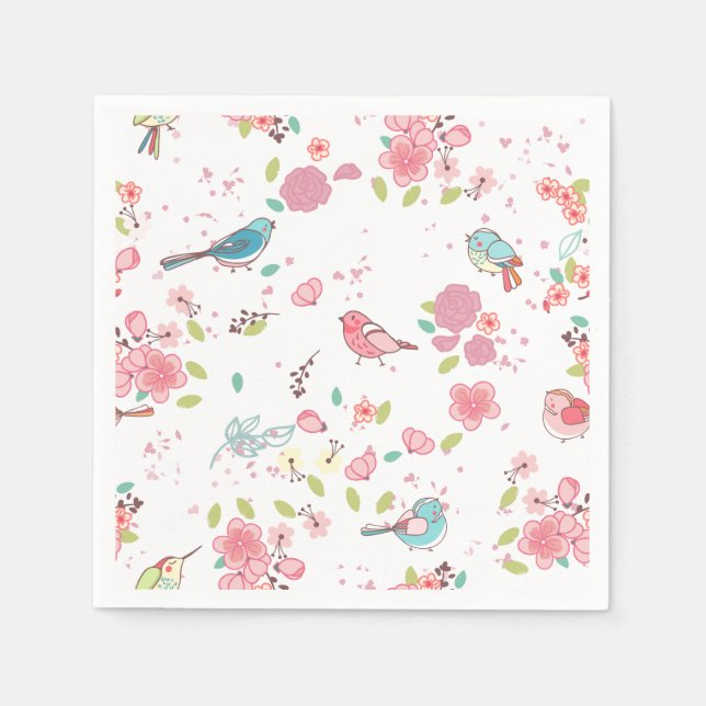 Little Birdie Pink and Blue Whimsical Girly Napkin (Front)