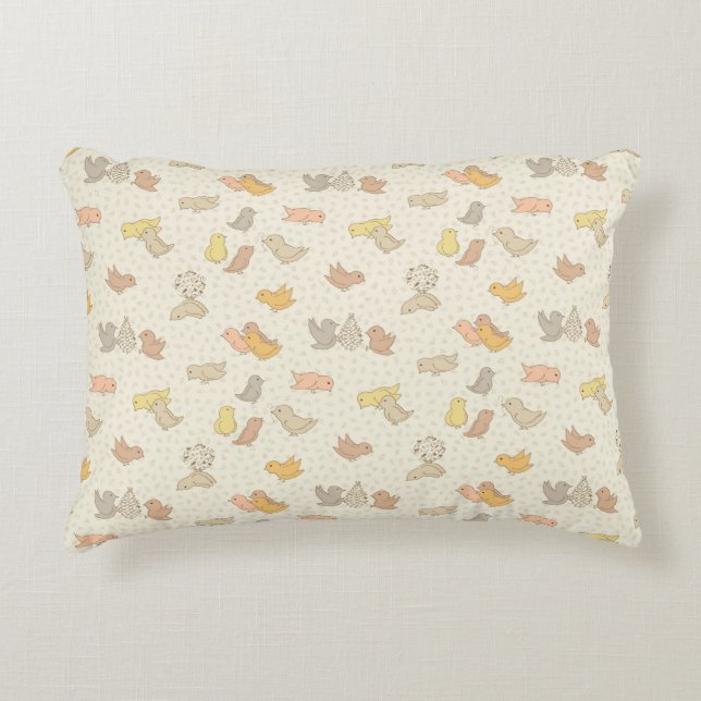 Little Birdies and feathers on beige - pattern.    Accent Pillow (Front)