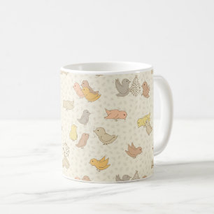 Little Birdies and feathers on beige - pattern.    Coffee Mug