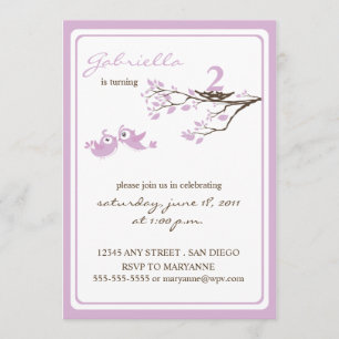Little Birdies Lavender Birthday Invitation