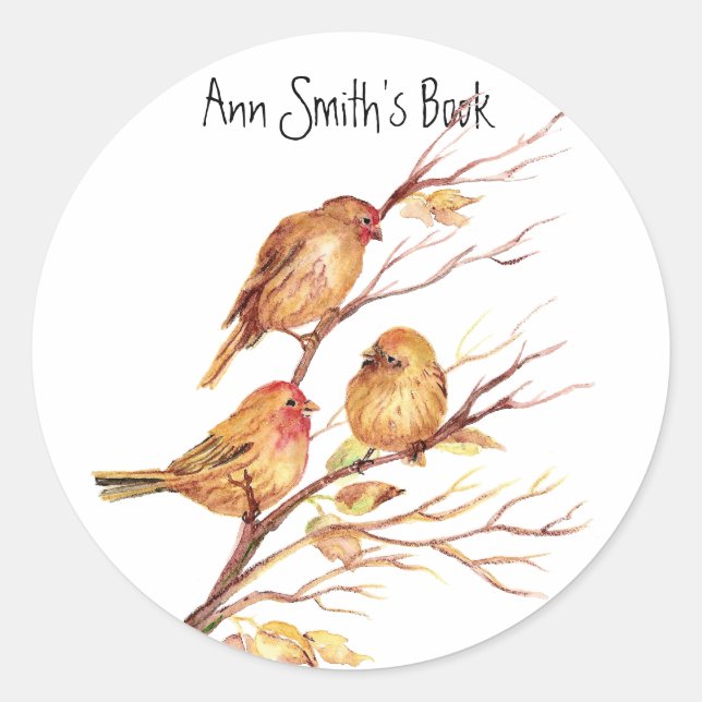 Little Birds Book Plate to Customize Classic Round Sticker (Front)