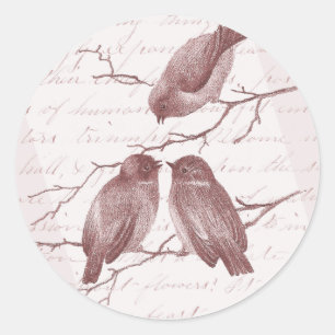 Little Birds Chatting on a Winter Branch Sepia Classic Round Sticker
