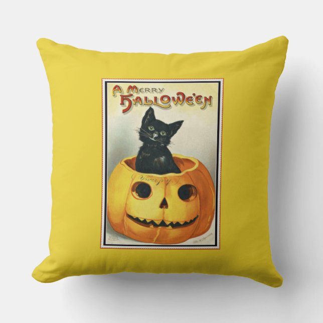 Little Black and Jack O' Lantern Halloween  Throw Pillow (Front)