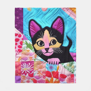 Little Black And White Kitten Quilt Like Design Fleece Blanket