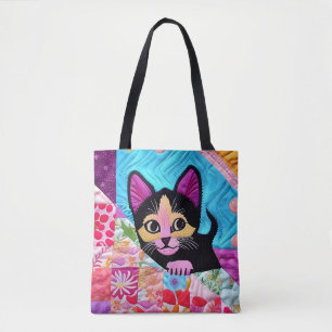 Little Black And White Kitten Quilt Like Design Tote Bag