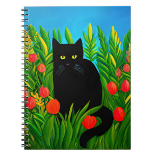 Little Black Cat in a Tulip Garden  Notebook