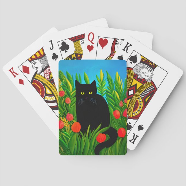 Little Black Cat in a Tulip Garden  Playing Cards (Back)