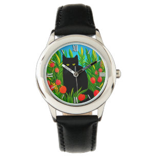 Little Black Cat in a Tulip Garden Watch