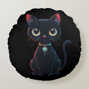 Little Black Cat - Spooky Round Pillow