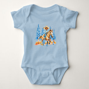 Little Black Cowboy On Horse Winter Scene Baby Bodysuit
