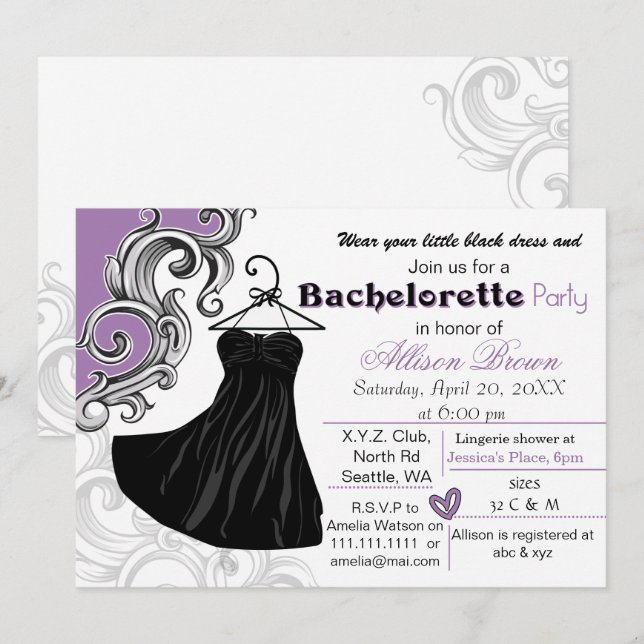 Little black dress bachelorette party invite (Front/Back)
