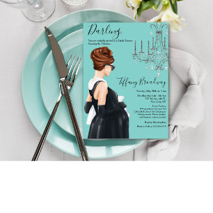 Little Black Dress Blue Glam Baby Shower Invitation