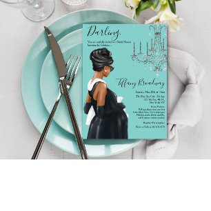 Little Black Dress Blue Glam Baby Shower  Invitation
