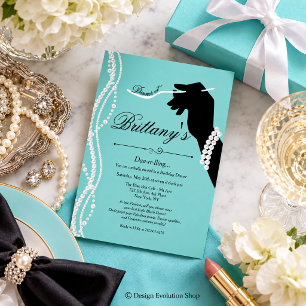 Little Black Dress Blue Glam Birthday Dinner Invitation