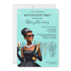 Little Black Dress Blue Glam Birthday Invitaiton