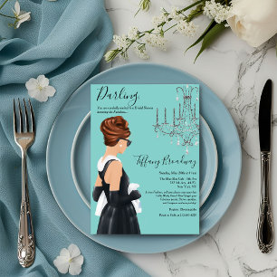 Little Black Dress Blue Glam Bridal Shower Invitation