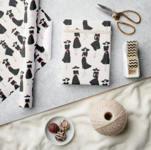 Little Black Dress Fashion Line Art Pattern Wrapping Paper