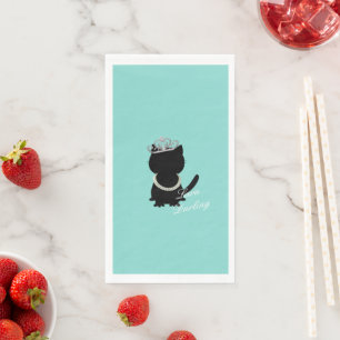 Little Black Dress Teal Blue Cat Tiara Party Napkin