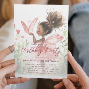 Little Black Fairy Ballerina Birthday Party Invitation
