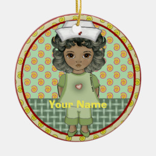 Little black girl nurse  ceramic ornament