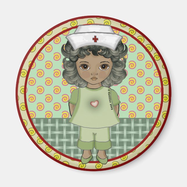 Little black girl nurse  magnet (Front)
