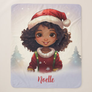 Little Black Girl Wearing Christmas Santa Hat Sherpa Blanket