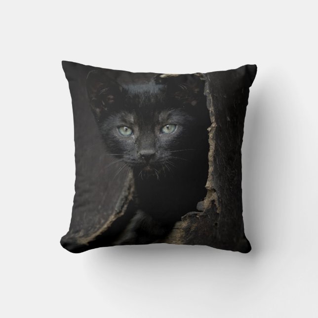 Little Black Kitty Throw Pillow (Front)