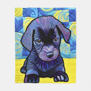 Little Black Lab Puppy Quilt Like Design Fleece Blanket